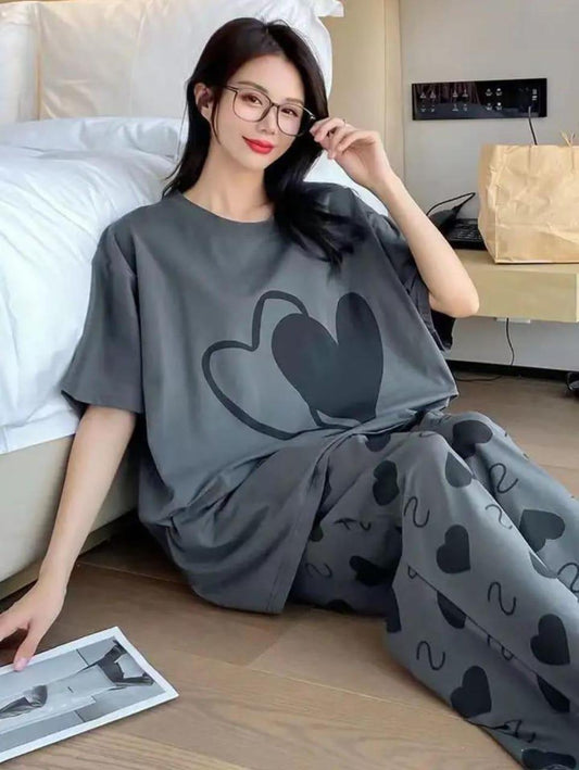 2 Pcs Cotton Jersey Night Suit premium design