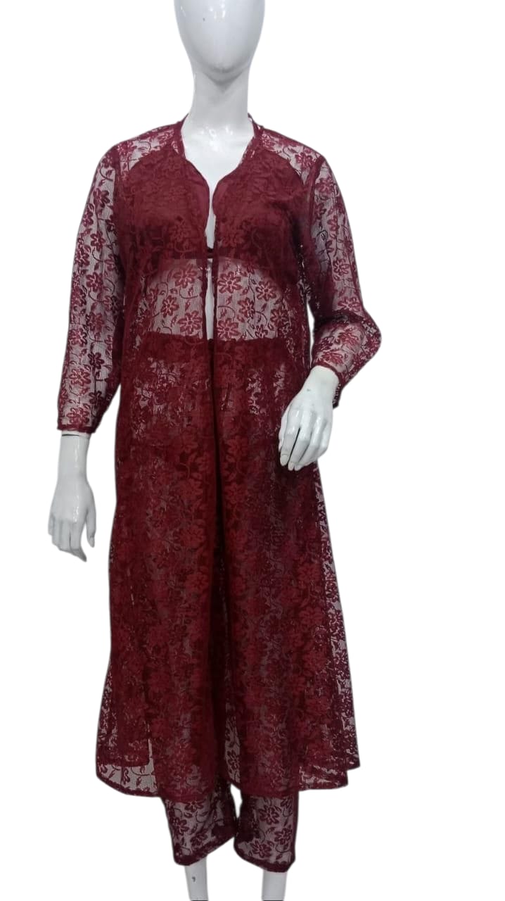 Red Silk Nightgown with Bra & Panties