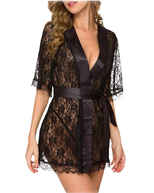 Spicy Black Silk Nightgown Set