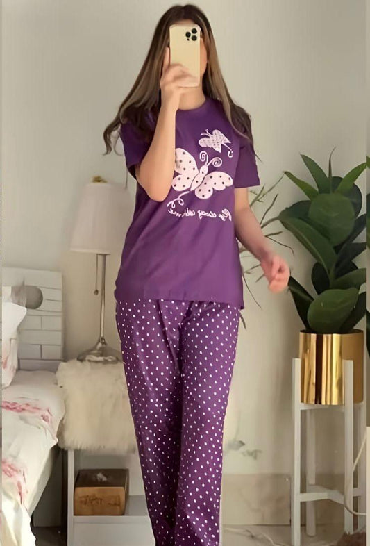2 Pcs Printed Cotton Jersey Night Suit