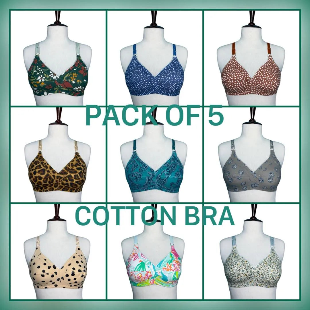 Pack of 5 Cotton Non-Padded Bra, Everyday Comfort, Soft & Breathable.