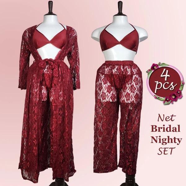 Bridal Silk Night Suit 4pcs