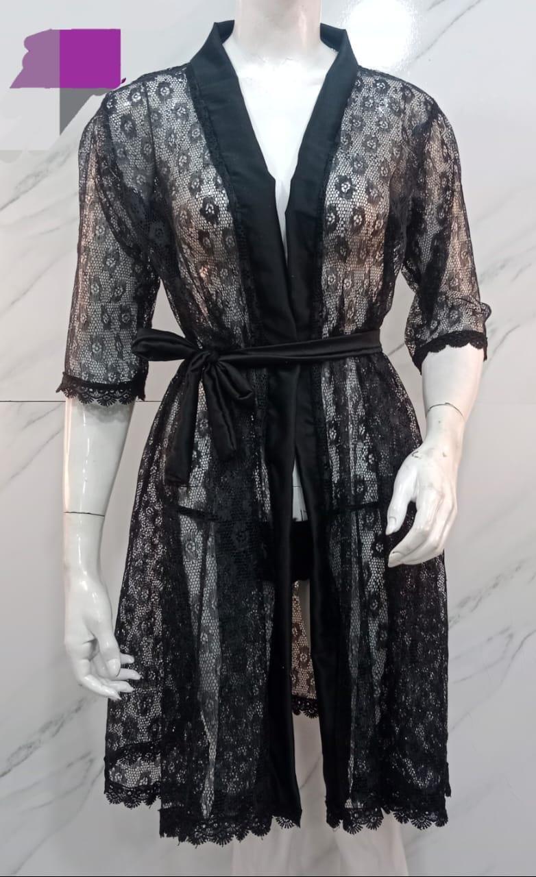 Stylish Black Silk Nightgown Set
